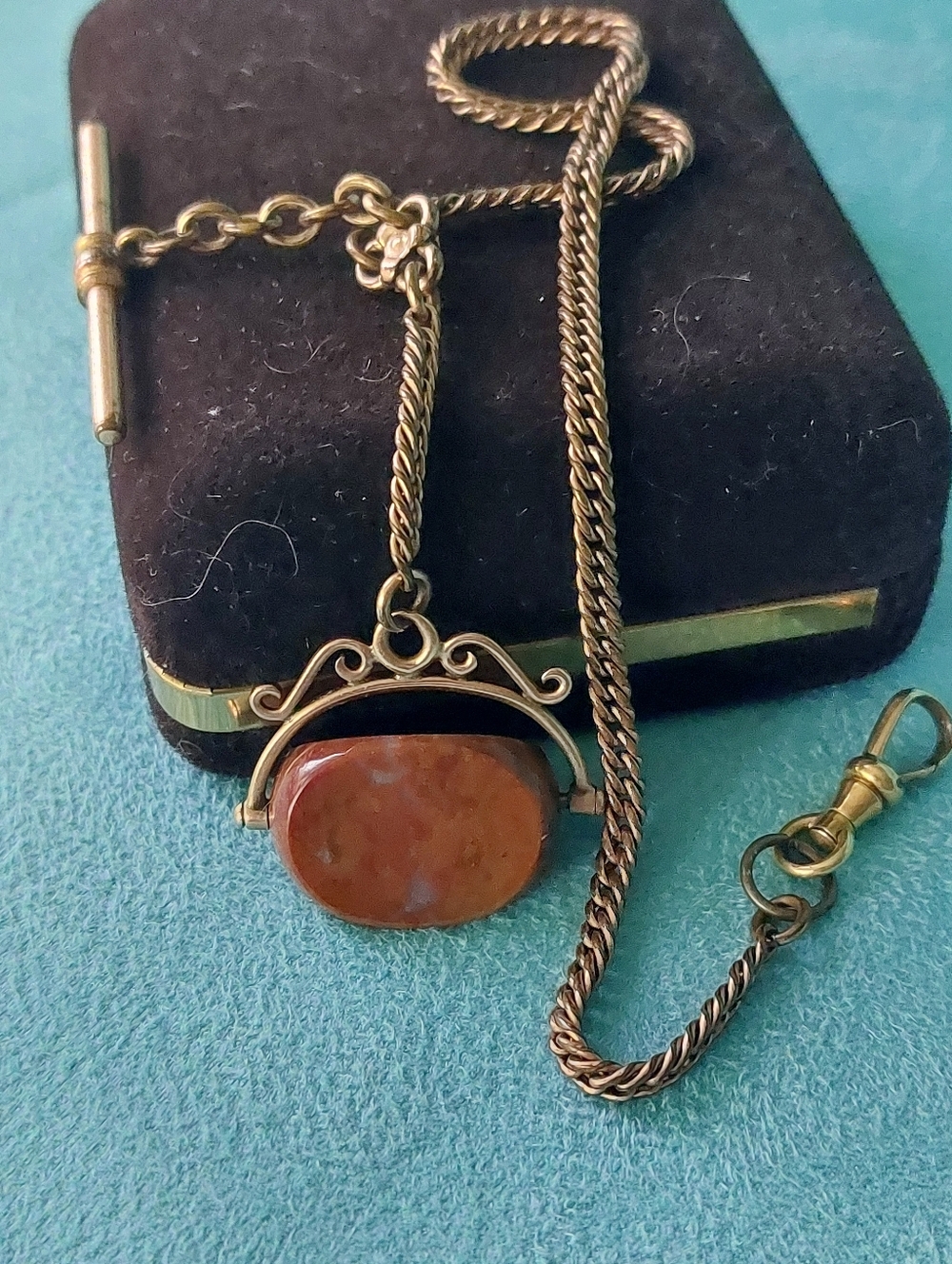 Victorian-era Albert Pocket Watch Chain And Fob with Gold Decorative Spinner